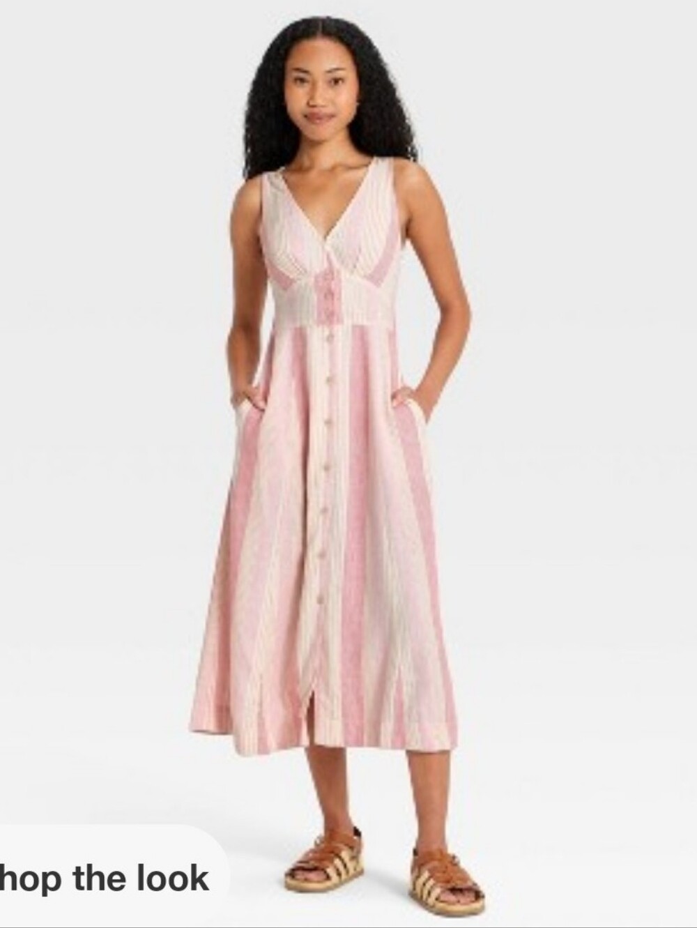 Universal Thread Pink and White Striped Button-Front Midi Dress